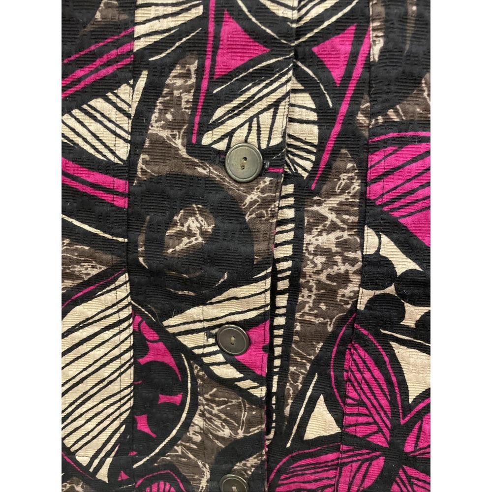 Chico's size 0 pink/black/beige Cotton button Front jacket, 3/4 sleeves Lined - Picture 5 of 14